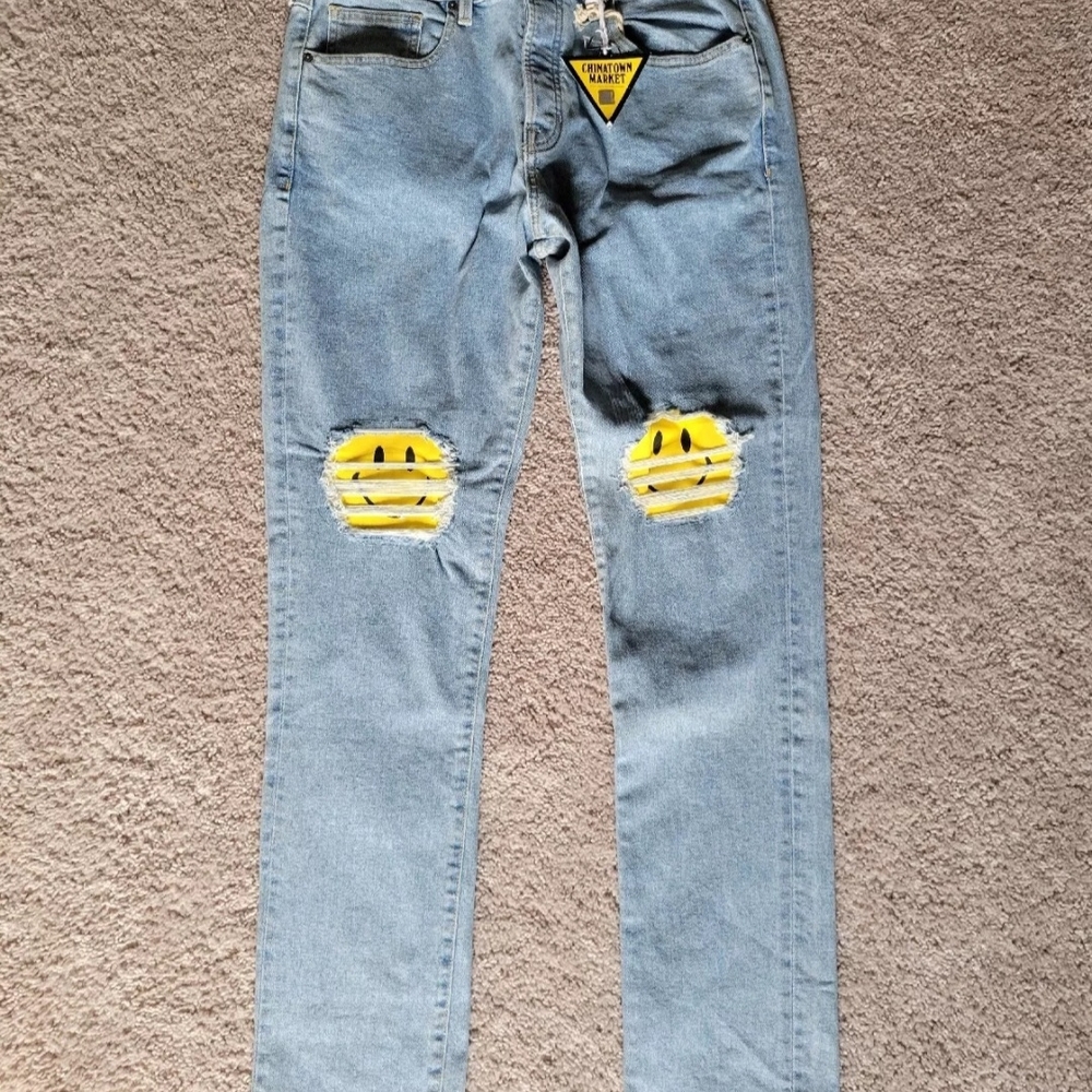 Guess X Chinatown Market Jeans with Yellow Smiley Knees